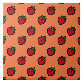 Cute Red Cartoon Strawberries for Vegetarians Ceramic Tile