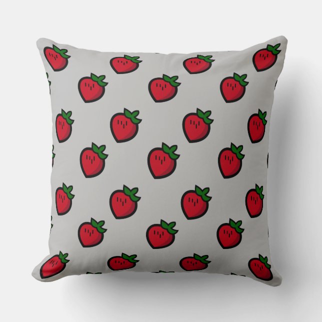 Cute Red Cartoon Strawberries for Vegetarians Cushion (Front)
