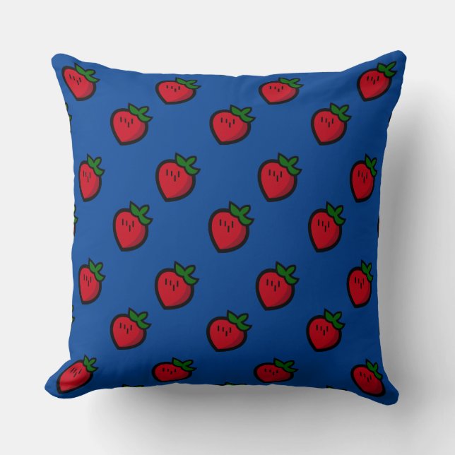 Cute Red Cartoon Strawberries for Vegetarians Cushion (Front)