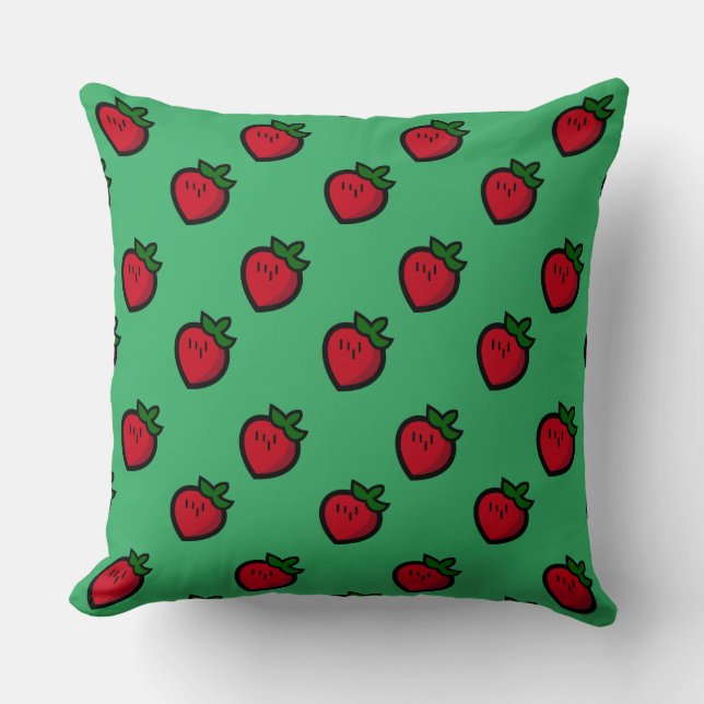 Cute Red Cartoon Strawberries for Vegetarians Cushion (Front)