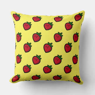 Cute Red Cartoon Strawberries for Vegetarians Cushion