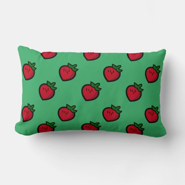 Cute Red Cartoon Strawberries for Vegetarians Lumbar Cushion (Front)