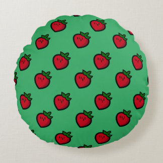 Cute Red Cartoon Strawberries for Vegetarians Round Cushion