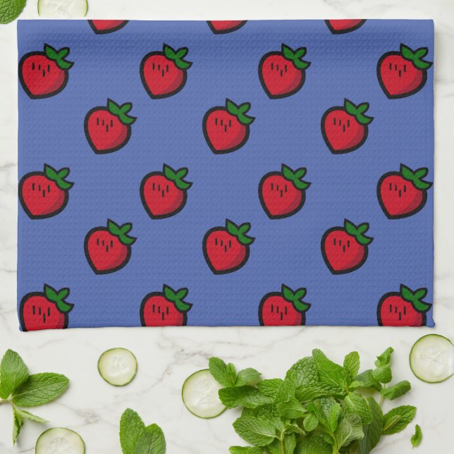 Cute Red Cartoon Strawberries for Vegetarians Tea Towel (Folded)
