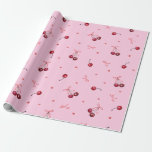 Cute Red Cherries Bows Hearts on Pink Wrapping Paper<br><div class="desc">Small playful watercolor hearts,  cherries and bows on pink background for Valentine's Day,  birthday party,  bridal shower,  baby shower,  bachelorette's</div>