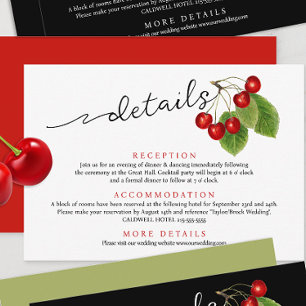 Cute Red Cherries Modern Script Wedding Details Enclosure Card
