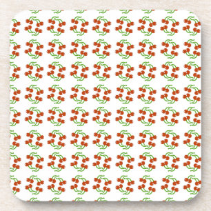 Cute Red Cherries on White Kitschy Pattern Design Coaster
