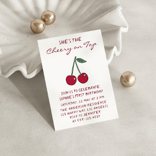 Cute Red Cherry Cherry on Top First Birthday Invitation