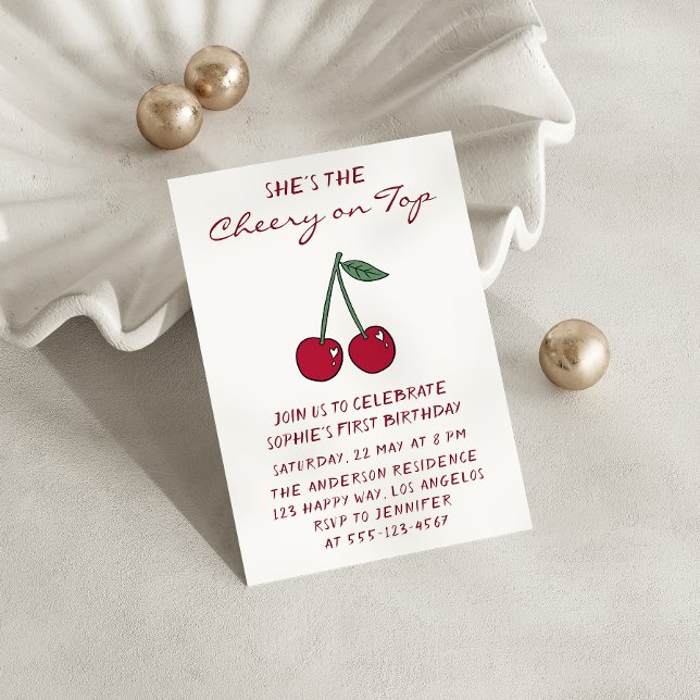 Cute Red Cherry | Cherry on Top First Birthday Invitation (Creator Uploaded)