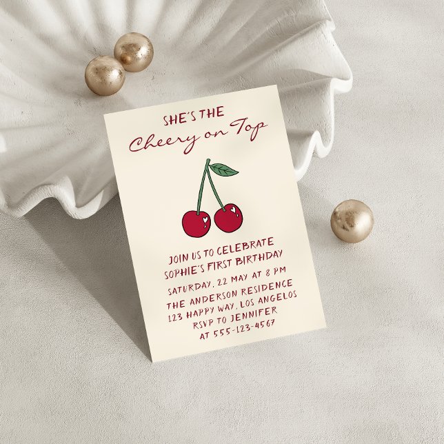 Cute Red Cherry | Cherry on Top First Birthday Invitation (Creator Uploaded)