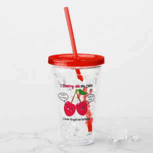Cute Red Cherry Kawaii Twins Birthday Acrylic Tumbler