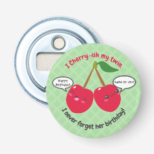 Cute Red Cherry Kawaii Twins Birthday Bottle Opener