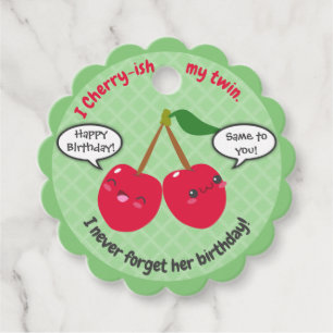 Cute Red Cherry Kawaii Twins Birthday Favour Tags