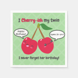 Cute Red Cherry Kawaii Twins Birthday Napkin