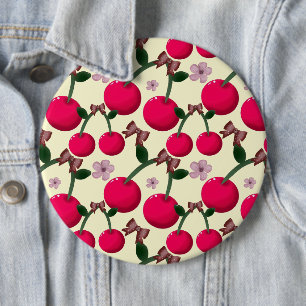 Cute red cherry pattern 6 cm round badge