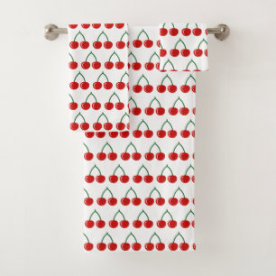 Cute red cherry pattern bathroom towel set