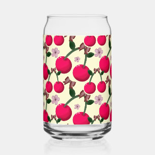 Cute red cherry pattern can glass