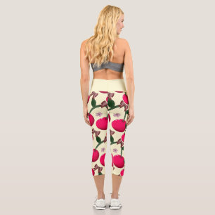 Cute red cherry pattern capri leggings