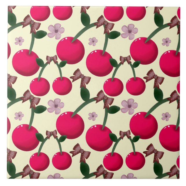 Cute red cherry pattern  ceramic tile (Front)