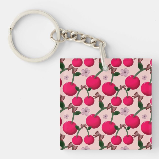 Cute red cherry pattern  key ring (Front)