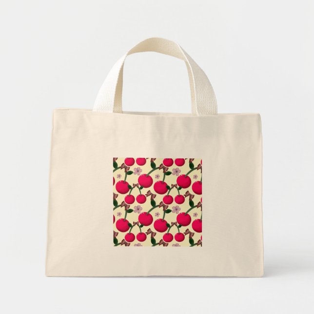 Cute red cherry pattern  mini tote bag (Front)