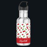 Cute Red Cherry Pattern Monogram Name 532 Ml Water Bottle<br><div class="desc">A cute cherry pattern water bottle. Makes a great gift for a friend. Cute for Valentines Day!</div>