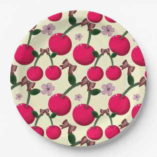 Cute red cherry pattern  paper plate