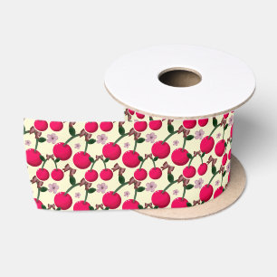 Cute red cherry pattern satin ribbon