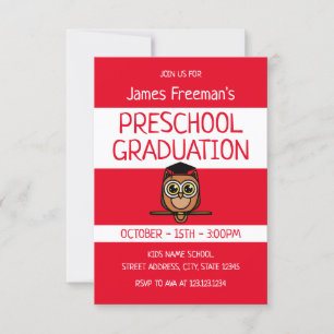 Cute Red Childrens Book Style Preschool Graduation Invitation