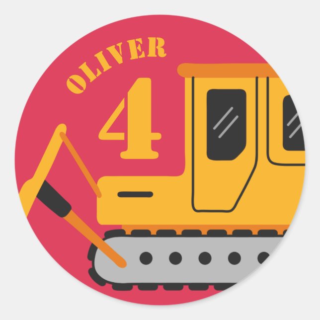 Cute Red Children's Construction Birthday Classic Round Sticker (Front)