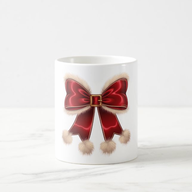 Cute Red Christmas Coquette Bow Christmas Mug (Center)