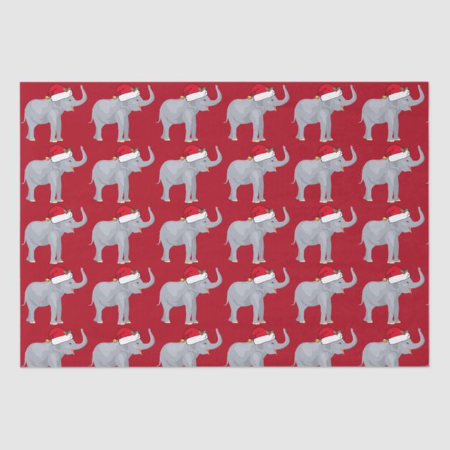 Cute Red Christmas Elephant in Santa Hat Tissue Paper (Front)