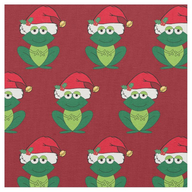 Cute Red Christmas Frog Fabric (Close Up)