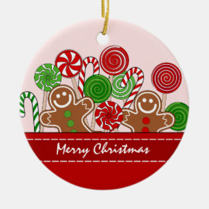 Cute red Christmas gingerbreads Ceramic Tree Decoration