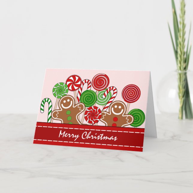 Cute red Christmas gingerbreads Holiday Card (Front)