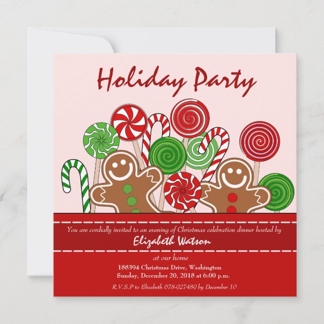 Cute red Christmas gingerbreads Invitation (Front)