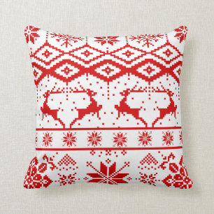 Cute Red Christmas Knitted Reindeer Cushion