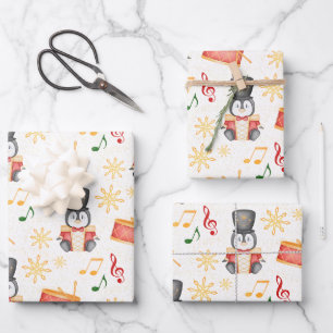 Cute Red Christmas Nutcracker Penguin Wrapping Paper Sheet