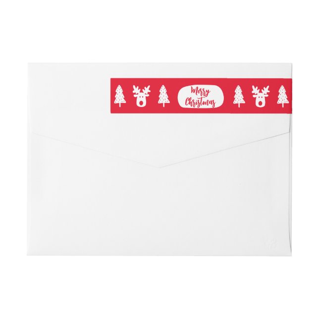 Cute Red Christmas Patterned Address Wrap Around Label (Back)