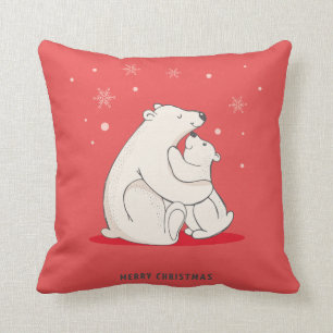 Cute Red Christmas Polar Bears Cushion