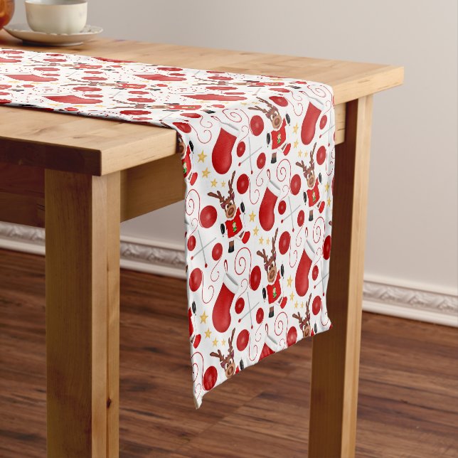 Cute Red Christmas Reindeer Short Table Runner (In Situ)