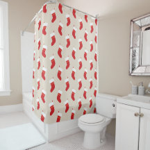 Cute Red Christmas Stocking Shower Curtain