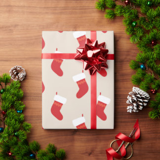 Cute Red Christmas Stocking Wrapping Paper