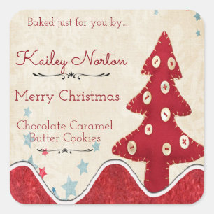 Cute Red Christmas Tree, Cookies and Treats Square Sticker