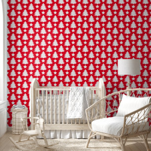 Cute Red Christmas Tree Pattern Kids Nursery Room Wallpaper