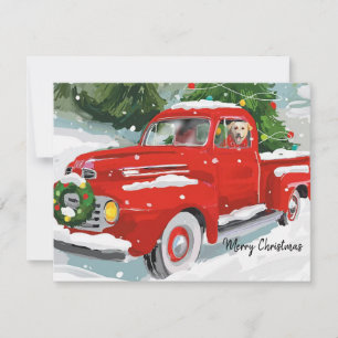 Cute Red Christmas Truck With Dog Holiday Card