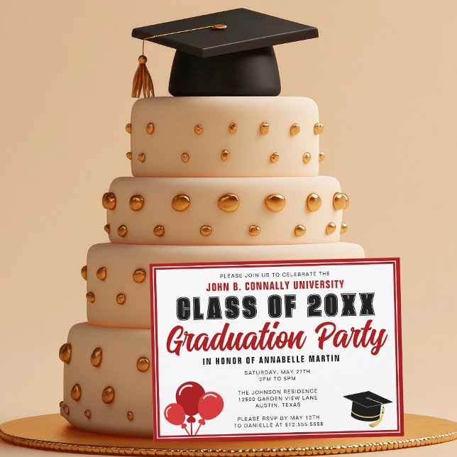 Cute Red Class of 2026 Modern Graduation Party Invitation (Creator Uploaded)