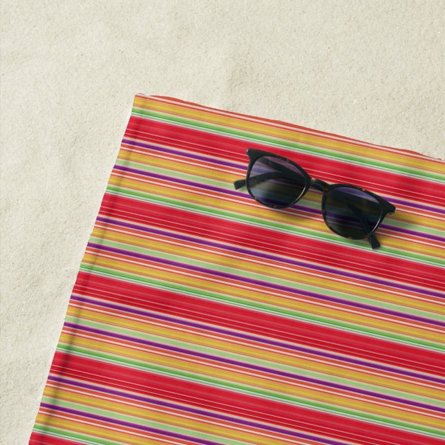 Cute red colourful stripes beach towel (In Situ)
