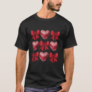 Cute Red Coquette Bow Heart Disco Ball Cute Valent T-Shirt