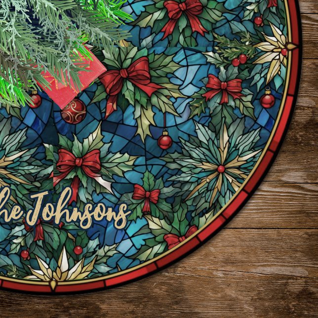 Cute red coquette bows stained glass custom brushed polyester tree skirt (Creator Uploaded)